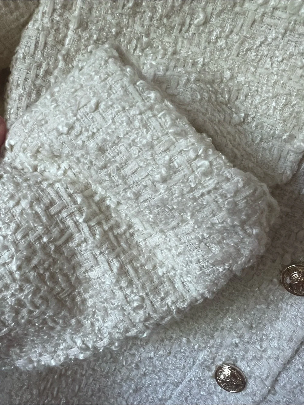 Rachel Zoe Ivory Bouclé Tweed Pocket Gold Button Jacket MED NWOT